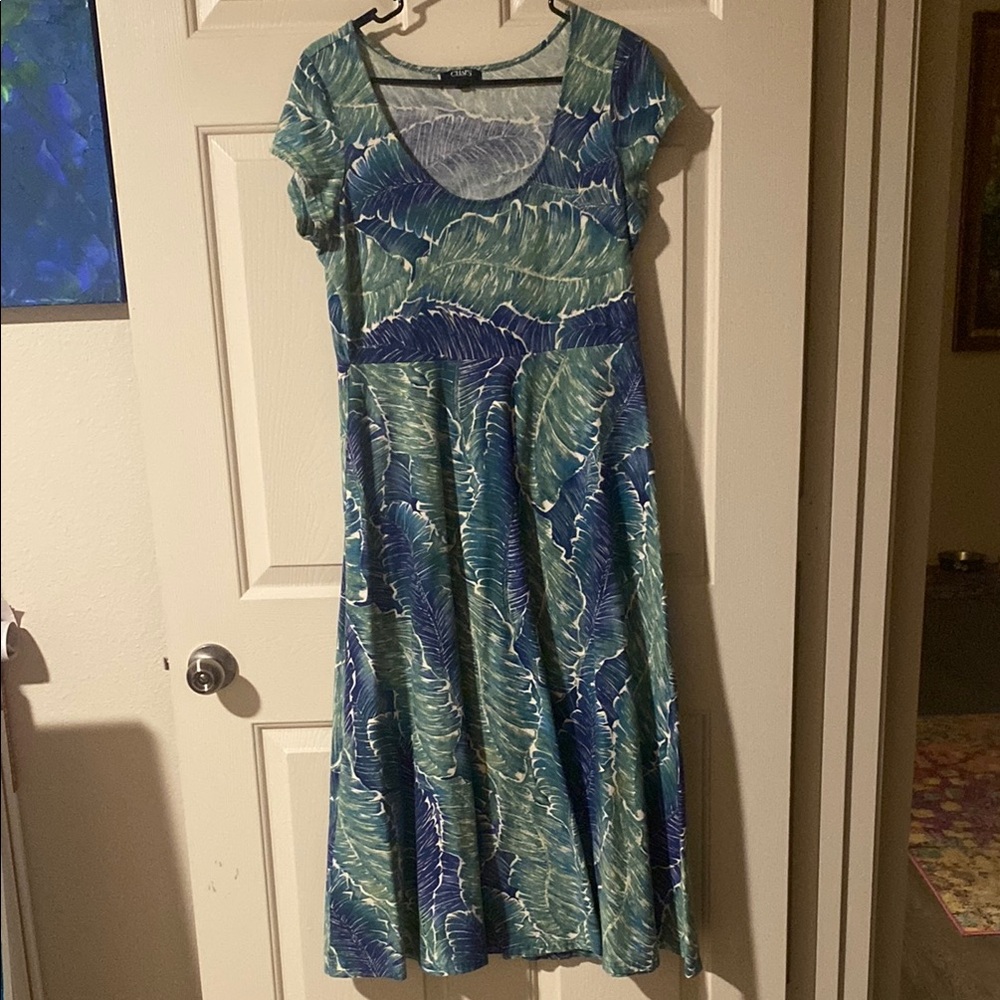 Women's Blue-Green Scoop Neck Printed Dress